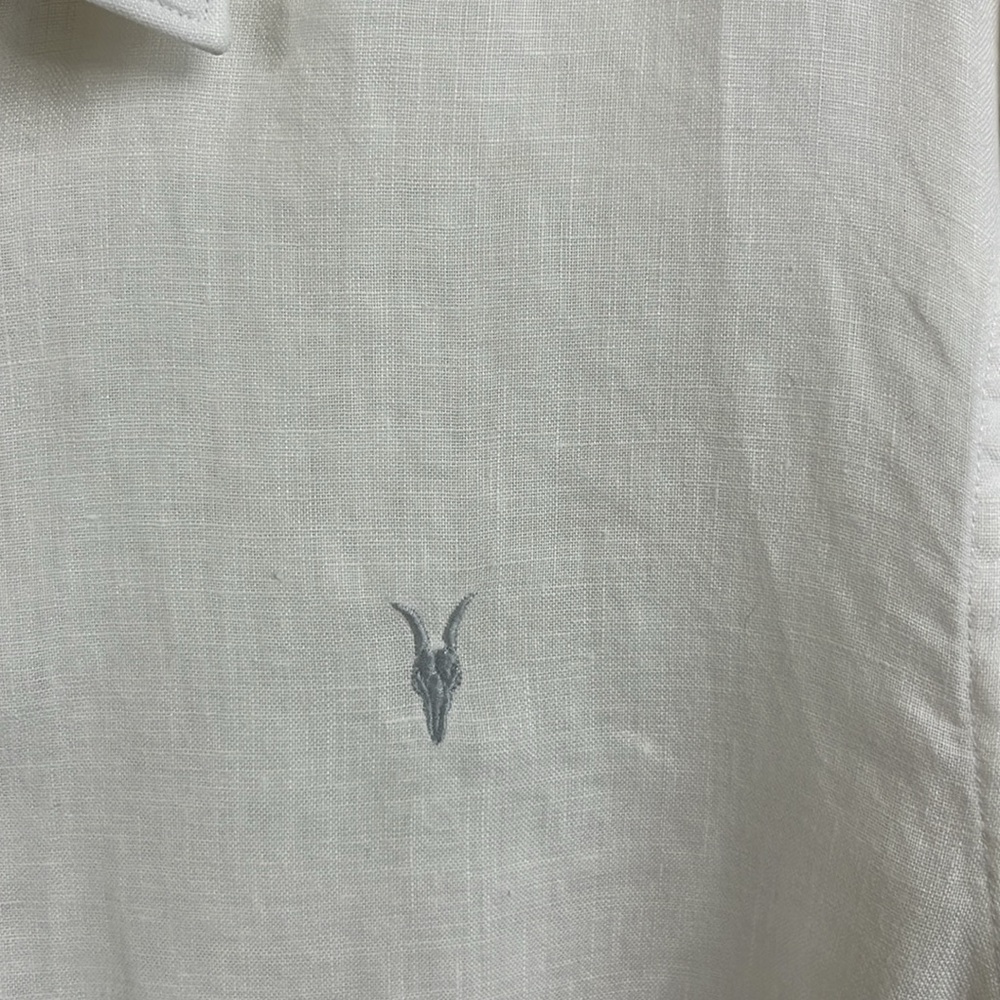 AllSaints White Linen Button-Down Shirt with Subtle Logo - Picture 5 of 6
